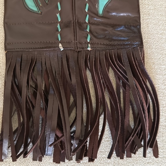 RARE FIND The Old Gringo Cowboy boot top leather, fringe, detailed brads/stich - Picture 6 of 10